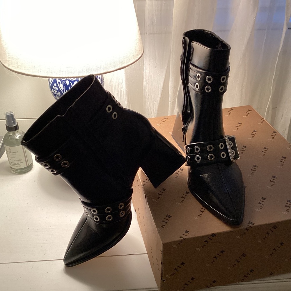 Mix No. 6 Black Heeled Boots with Eyelet Straps